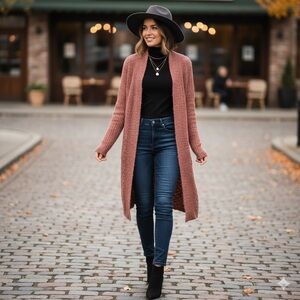 Belldini Open Front Longline Cardigan Sweater  - Size Small